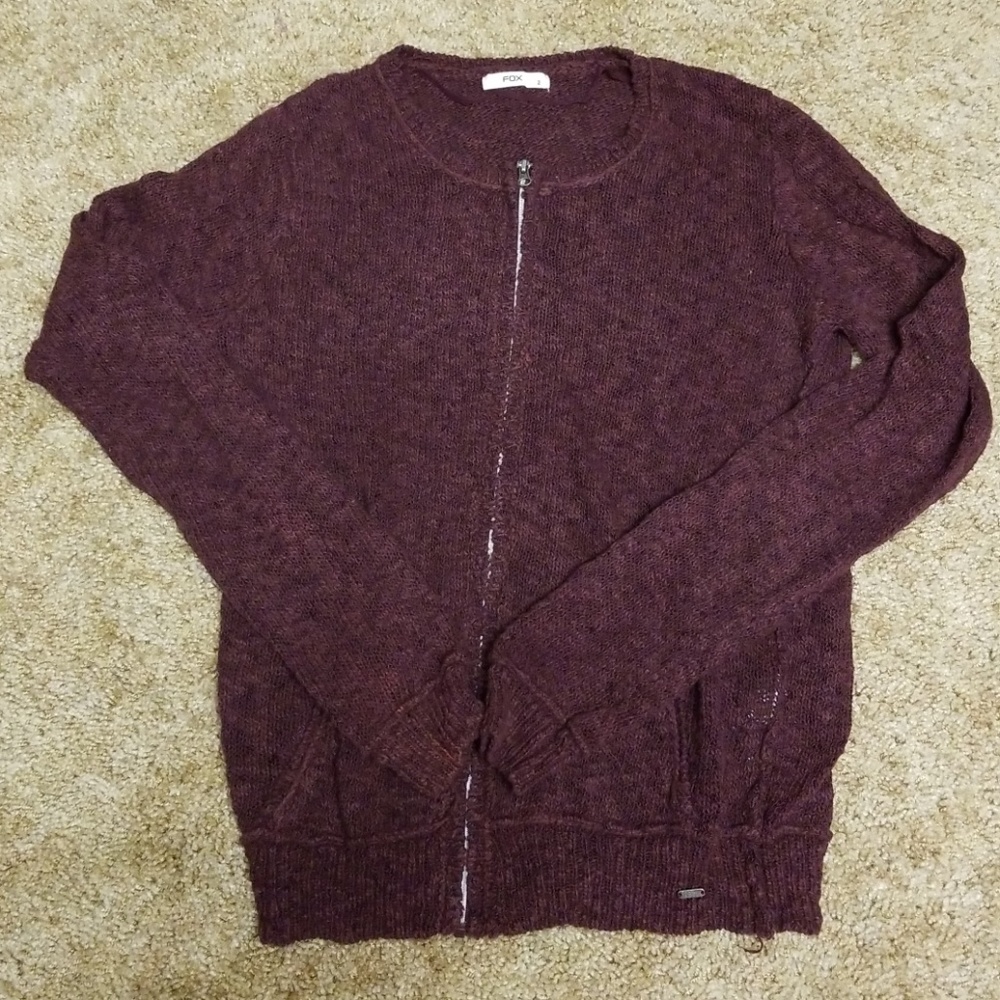 Fox•Burgandy zip-up sweater